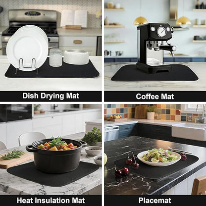 2-Pack Black Dish Drying Mats 20" x 15" – XL Dish Drying Mats for Kitchen Counter, Kitchen Dish Drying Mat, Microfiber Dish Drying Mat, Foldable Drying Mat for Dishes, Pots, Pans (Black) - Image 5