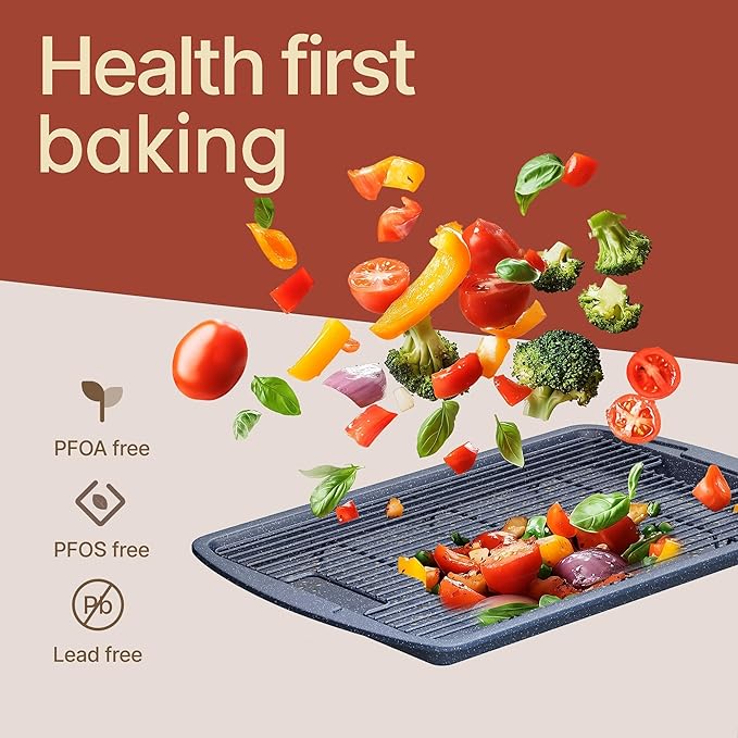 Cookie Sheet with Wire Rack Set, 2-Piece Nonstick Blue Marble Carbon Steel Pan & Cooling Rack, Space-Saving Stackable Set, PFOA, PFOS, PTFE Free, Oven Safe Up to 450°F, 17.4" Pan & 14.7" Rack - Image 5
