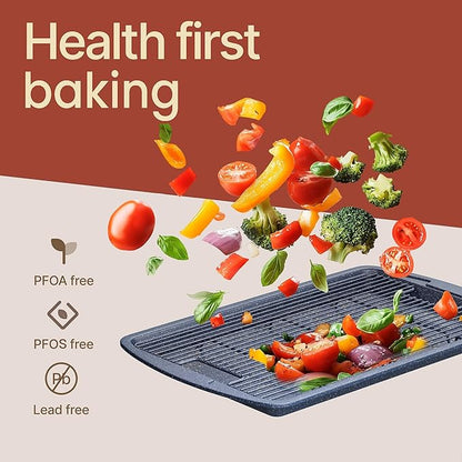Cookie Sheet with Wire Rack Set, 2-Piece Nonstick Blue Marble Carbon Steel Pan & Cooling Rack, Space-Saving Stackable Set, PFOA, PFOS, PTFE Free, Oven Safe Up to 450°F, 17.4" Pan & 14.7" Rack - Image 5