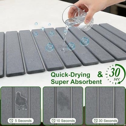 Large Stone Drying Mat for Kitchen Counter, Collapsible Stone Dish Drying Mats, Water Absorbing Diatomaceous Earth Drying Stone for Kitchen Counter, Kitchen Dish Drying Stone Mat, 24"×16" (White)