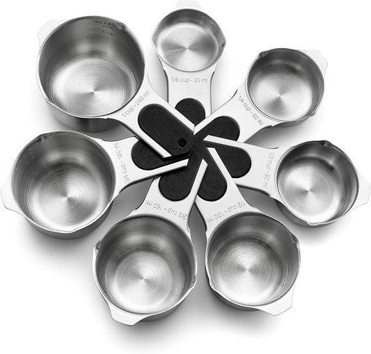 Spring Chef Magnetic Stainless Steel Measuring Cups, Patented, Kitchen Tools with Easy to Read Markings for Measuring Dry or Liquid Ingredients, Set of 7, Black by SpringChef