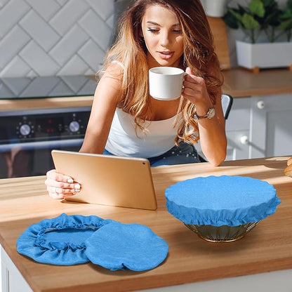 Patelai 10 Pcs Bowl Covers Reusable in 5 Size Stretch Cloth Fabric Elastic Food Storage Bowl Covers Bread Sourdough Lids for Proofing Food Fruits Leftover(Blue,Blue Style) - Image 4