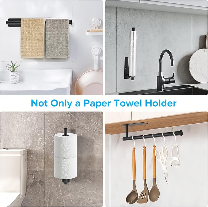 UREZORGEAR 2nd Gen Paper Towel Holder Under Cabinet No Drilling, [More Sturdy] Self Adhesive or Drilling Paper Towel Holder Wall Mount for Kitchen,RV [Fit Mega Paper Towel Roll] SUS304 Stainless Steel - Image 7