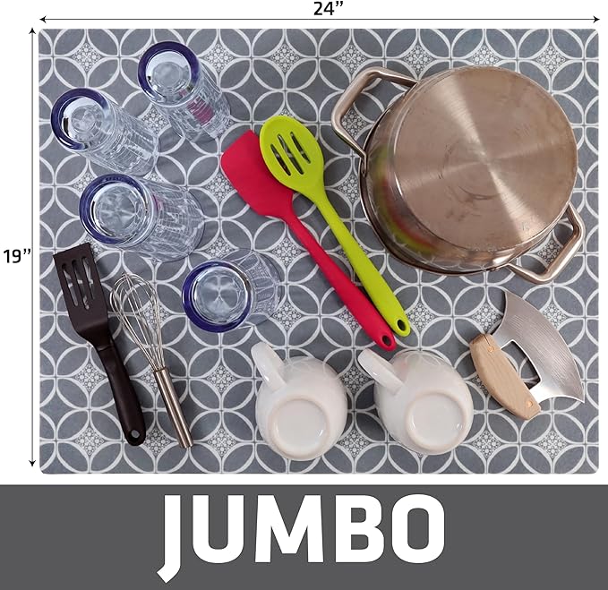Drymate Jumbo XL Dish Drying Mat (19”x24”), Low-Profile, Super Absorbent, Quick Dry Fabric, Waterproof & Slip-Resistant, for Kitchen Counter, Trimmable, Easy to Clean (USA Made)(Indigo Grey) - Image 5