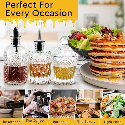 Syrup Bottle Set of 3 - Syrup Dispenser with Leak-Proof Lids Pour Spout Ideal for Coffee Syrups,Honey,Condiments,Olive Oil