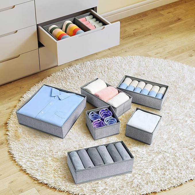 DIMJ Drawer Organizer Clothes 15 Pack - Foldable Baby Organizers and Storage & Dresser Organizer for Bedroom, Closet - Nursery Organization Dresser Dividers for underwear Sock Bra Belt Tie, Gray - Image 6