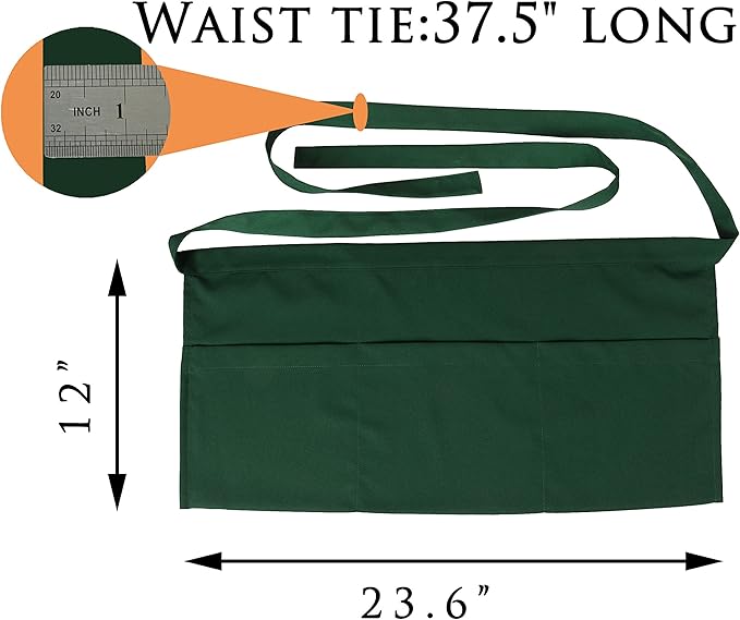 Resist water 3 big Pockets Waist Server Apron Kitchen Restaurant Unisex Half Aprons - Image 2