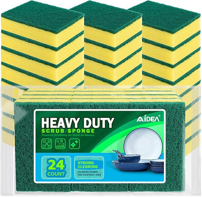 AIDEA Sponges Kitchen, 24 Pack Heavy Duty Dish Sponge, Cleaning Dish Scrubber Sponge for Home and Kitchen, Stink-Free Cleaning Supplies for Pots, Pans