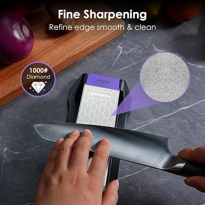 3-Sided Diamond Sharpening Stone 400/1000/8000 Grit Whetstone with Angle Guide, Non-Slip Base, Leather Strop & Glove Premium Knife Sharpener for Kitchen, Hunting & Outdoor