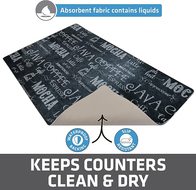 Drymate Coffee Maker Mat, (Coffee Station Bar Accessory) Protects Kitchen Countertops From Spills, Stains & Scratches, Absorbent, Waterproof, Washable (USA Made) (12” x 20”) (Java Chalkboard) - Image 3