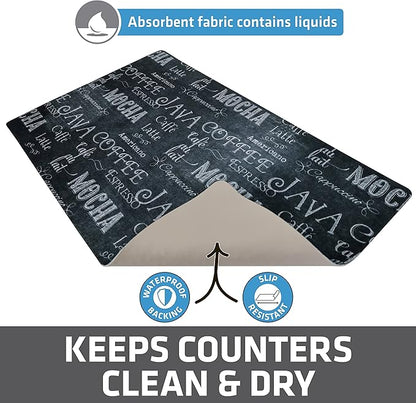 Drymate Coffee Maker Mat, (Coffee Station Bar Accessory) Protects Kitchen Countertops From Spills, Stains & Scratches, Absorbent, Waterproof, Washable (USA Made) (12” x 20”) (Java Chalkboard) - Image 3