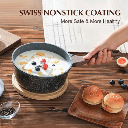 SENSARTE Nonstick Sauce Pan with Lid Saucepan Set, Swiss Granite Coating Sauce Pot Kitchen Cooking Pot, Induction Comptable, Free of Intentionally Added PFOA, 2 + 2.5 QT - Image 5