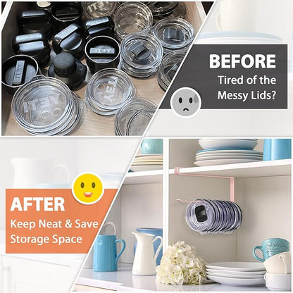Tumbler Lid Organizer, Horizontal Tumbler Lid Storage Hook Up to 10 Lids, Space Saving Cup Lid Holders Under Cabinet Tumbler Lid Hook for Kitchen Organizer and Storage, Paper Towel Rack Hanger (Pink) - Image 5
