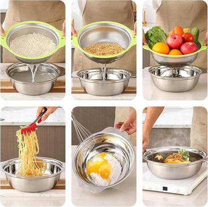 Colander Stainless Steel Microporous, 5QT Large Capacity Rice Washer with Mixing Bowl, 12.5’’Rice Strainer Bowl Set with Handle, Food-Grade Strainers and Colanders for Washing Rice, Pasta - Image 8