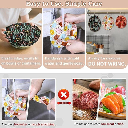 5-Size Reusable Beeswax Bowl Covers for Bread Proofing, Cotton Cloth Flexible Beeswax Wraps for Food Storage(Maple Leaves) - Image 6