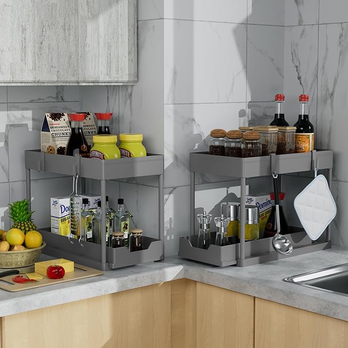 DEKAVA Under Sink Organizer 2 Pack，Bathroom Cabinet Organizer，2 Tier Sliding Cabinet Basket Organizer Drawer, Multi-Purpose Bath Collection Baskets for Bathroom (Grey) - Image 6