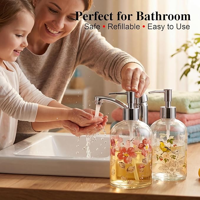 17oz Glass Soap Dispenser with Plastic Pump, 2 Pack Refillable Kitchen Soap Dispenser for Dish Soap, Soap Dispenser Bathroom for Hand Soap, Lotion, Body Wash