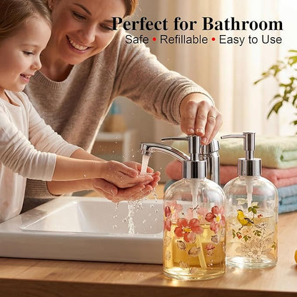 17oz Glass Soap Dispenser with Plastic Pump, 2 Pack Refillable Kitchen Soap Dispenser for Dish Soap, Soap Dispenser Bathroom for Hand Soap, Lotion, Body Wash