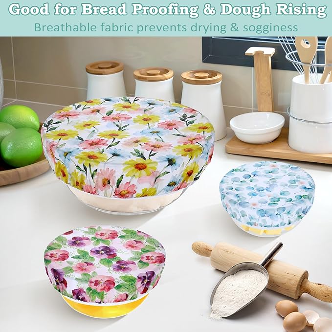 5-Size Reusable Beeswax Bowl Covers for Bread Proofing, Cotton Cloth Flexible Beeswax Wraps for Food Storage(Little Daisy) - Image 4