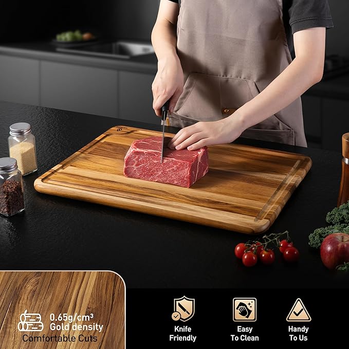 Extra Large Teak Wood Cutting Board 20inch for Kitchen Non Slip Feet Over Sink Butcher Block Chopping Board Nice Solid Thick Wooden Juice Groove Big Xl XXl large Best Hardwood Kitchen Counter Organic - Image 5