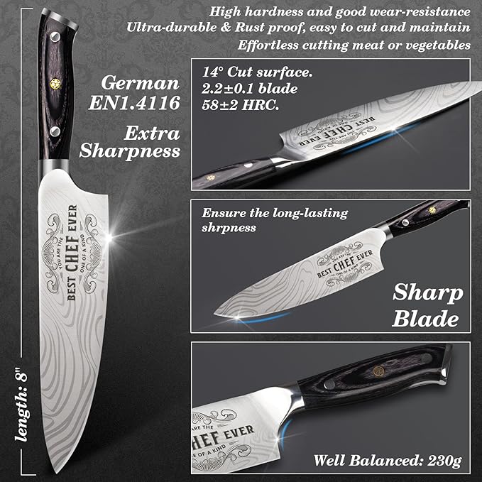 Funistree Gifts for Men Women Chef, 8 inch Professional Kitchen Knife Gift Set, German High Carbon Stainless Steel Chef's Knife, Birthday Gifts for Men, Kitchen Cooking Knife Gift Set