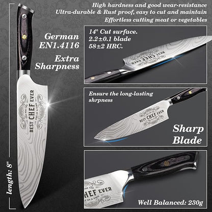 Funistree Gifts for Men Women Chef, 8 inch Professional Kitchen Knife Gift Set, German High Carbon Stainless Steel Chef's Knife, Birthday Gifts for Men, Kitchen Cooking Knife Gift Set