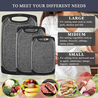 Viretang Plastic Cutting Boards Set of 3 Extra Large for Kitchen, Thick Chopping Board with Deep Juice Grooves, Non‑Slip Feet, Easy Grip Handle, BPA Free, Dishwasher Safe,Black - Image 8