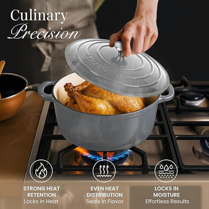 Cast Iron Dutch Oven with Lid – Non-Stick Ovenproof Enamelled Casserole Pot – Sturdy Dutch Oven Cookware – Grey, 7.3-Quart, 30cm – by Nuovva - Image 6