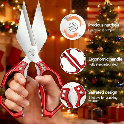 Multifunctional Heavy Duty Poultry Shears, Japanese High-Carbon Steel Kitchen Shears, Kitchen Scissors for Food,Stainless Steel Meat Scissors for Cutting Chicken, Turkey, Meat and Food Prep (Red)