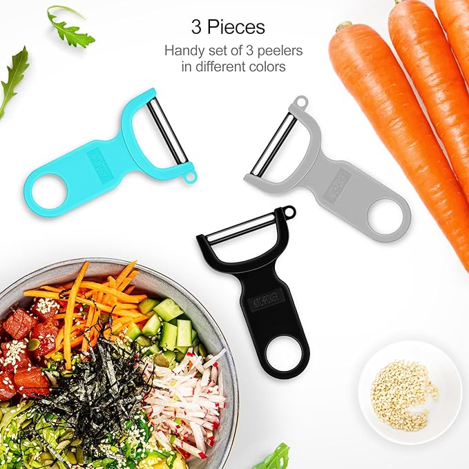 Original Vegetable Peeler, Potato Peelers for kitchen Carbon Steel Blade 3-Pack Grey/Blue/Black - Image 2