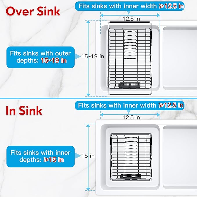Expandable Stainless Steel Dish Drying Rack Over The Sink For Small Kitchen, Counter Space Saving Compact Black Metal Plate Drain Strainer, Adjustable Hanging In Sink Rust Proof Wire Dryer Holder - Image 3