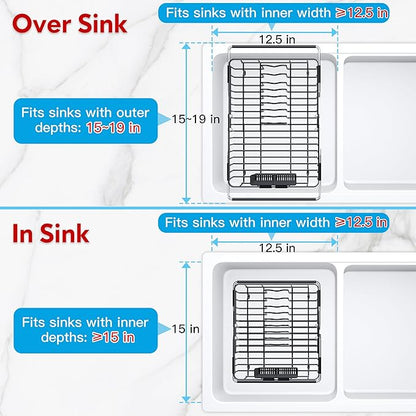 Expandable Stainless Steel Dish Drying Rack Over The Sink For Small Kitchen, Counter Space Saving Compact Black Metal Plate Drain Strainer, Adjustable Hanging In Sink Rust Proof Wire Dryer Holder - Image 3