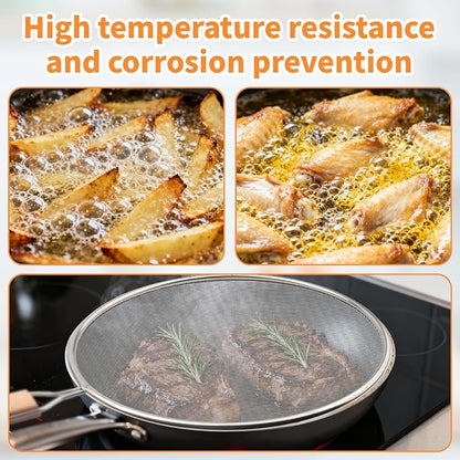 Grease Splatter Screen for Frying Pan - 8Inch Stainless Steel Splatter Guards Mesh with Wood Handle, Pan Cooking Pots Food Strainer, Hot Oil Splash Protector Splatters Screen for Frying Pans - Image 4