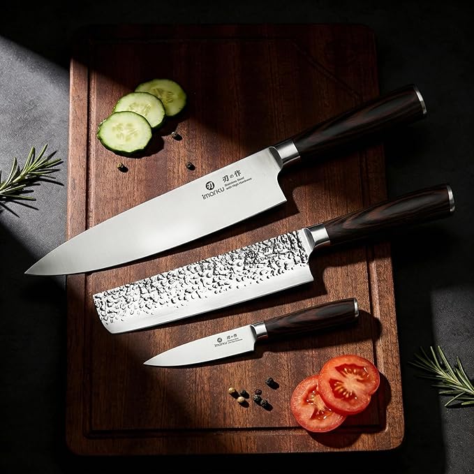 imarku 3 Pieces Knife set, Japanese HC Stainless Steel Kitchen Knife Set, Professional Chef Knife Set With Ergonomic Pakkawood Handle, Ultra Sharp Knives Set for Kitchen & Home Cooking, Gifts Box - Image 7