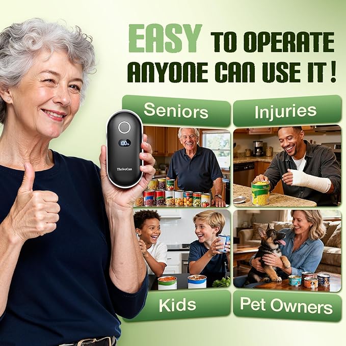 Rechargeable Electric Can Opener, Automatic One Touch Hands Free, Smooth Edge Safe Cut, Easy Open Kitchen Tool for Seniors, Arthritis & Weak Hands, Quiet Operation, LED Display (Black) - Image 5
