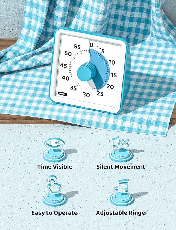 LIORQUE Visual Timer for Kids, 60-Minute Countdown Timers for Classroom Office Kitchen with Silent Operation, Kids Timer for Teaching (Batteries Included) - Image 6