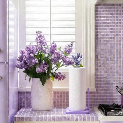Leinuosen Lavender Paper Towel Holder Farmhouse Lavender Flower Wooden Paper Towel Holder Purple Cute Bathroom Countertop Accessories Kitchen Roll Stand Organizer Apartment Decor Housewarming Gift
