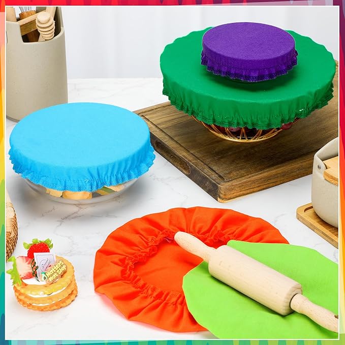 Patelai 10 Pcs Bowl Covers Reusable in 5 Size Stretch Cloth Fabric Elastic Food Storage Bowl Covers Bread Sourdough Lids for Proofing Food Fruits Leftover(Rainbow,Rainbow Style) - Image 5