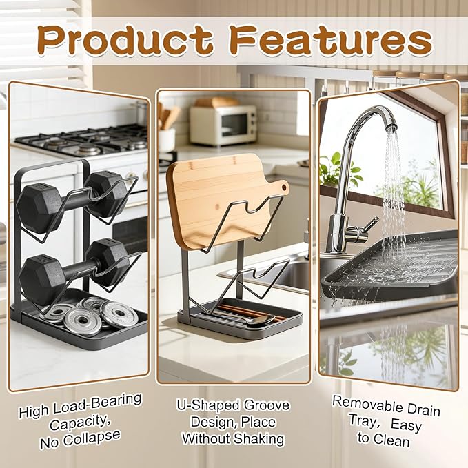 Kitchen Pot Lid Storage Rack,Pot Lid Organizer,Kitchen Pot Lid Holder While Cooking,Space-Saving Lids Racks,Multifunctional Kitchen Pots Lids Organizer for Countertop(Gray) - Image 3