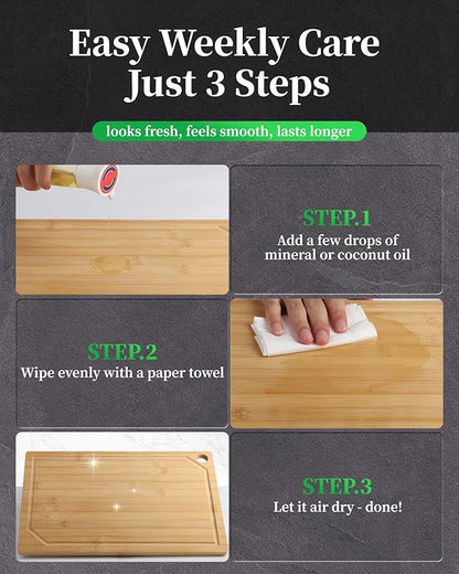 Kitsure Bamboo Cutting Board - Multi-Sizes Wooden Cutting Boards for Kitchen, Convenient Kitchen Essentials with Deep Juice Grooves， Cutting Board for Chopping & Serving, Large, Natural - Image 6