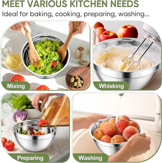 TeamFar Mixing Bowls, 3PCS Stainless Steel Serving Salad Bowls with Lids & 3 Graters, For Kitchen Mixing/Baking/Storing/Prepping, Visible & Airtight, Easy Clean - 4.5/3 / 1.5 QT, Khaki - Image 7