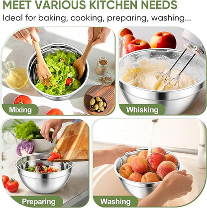 TeamFar Mixing Bowls, 3PCS Stainless Steel Serving Salad Bowls with Lids & 3 Graters, For Kitchen Mixing/Baking/Storing/Prepping, Visible & Airtight, Easy Clean - 4.5/3 / 1.5 QT, Khaki - Image 7