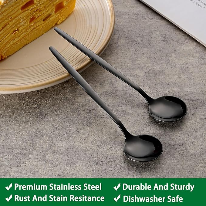 5.1 Inch Coffee & Tea Spoons,6-Piece Black Stainless Steel Dessert Spoons For Cafe,Black Espresso Spoon,Cute Small Demitasse Spoon - Image 3