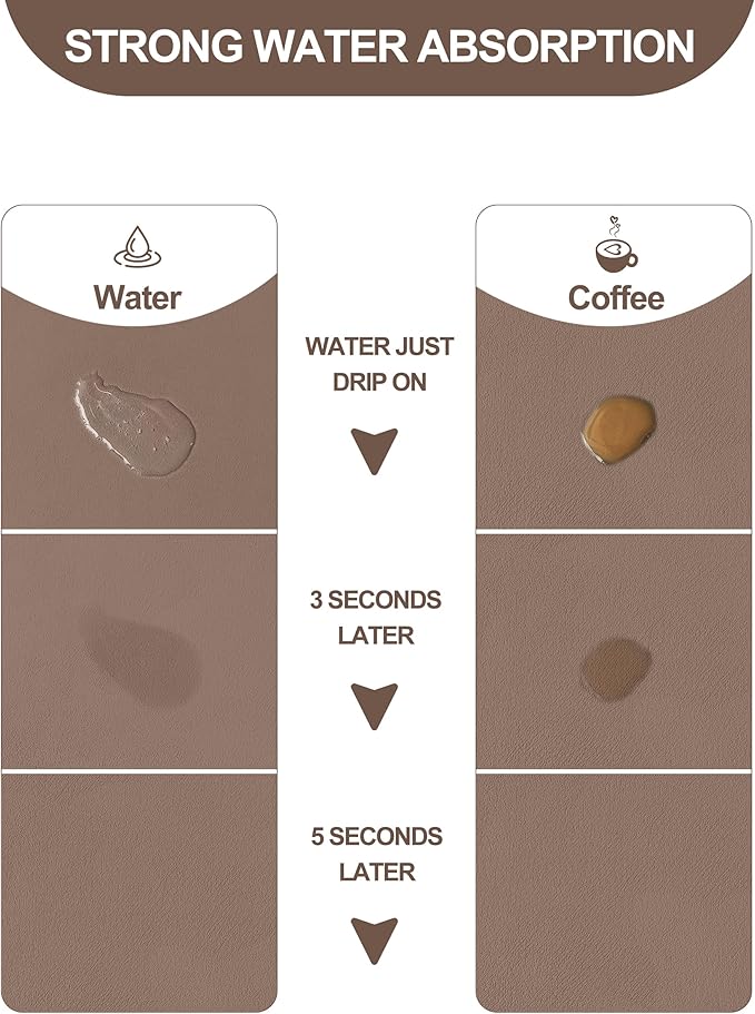 Dish Drying Mat for Kitchen Counter, 12"x19" Dish Drying Pad with Non-slip Rubber Backed, Hide Stain Anti Absorbent for Kitchen Counter, Drying Mat for Coffee Machine Dish Rack (Brown) - Image 2