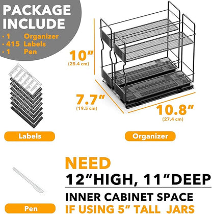 SpaceAid Pull Out Spice Rack Organizer for Cabinet, Heavy Duty Slide Out Seasoning Kitchen Organizer, Cabinet Organizer, with Labels, 7.7" W x10.75 D x10 H, 2 Drawers 2-Tier - Image 6