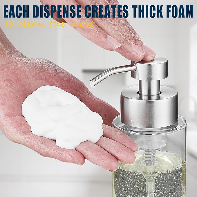 Glass Foaming Hand Soap Dispenser, 10 oz Easy Refill Glass Soap Dispenser, Foam Dispenser with Stainless Steel Pump & Waterproof Labels, Clear Foam Soap Bottle for Bathroom Countertop - Image 3