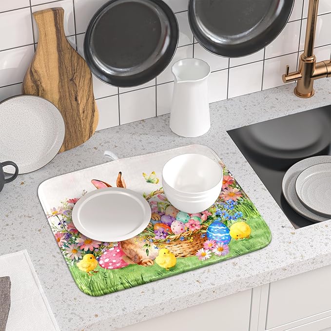 Spring Easter Dish Drying Mat for Kitchen Counter Colorful Egg Holiday Decoration Cloth Dish Mats Small - Image 6