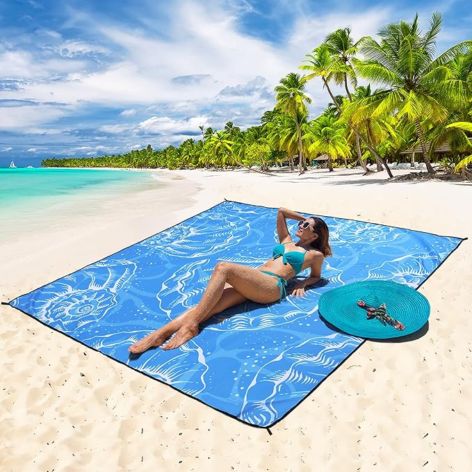 WIWIGO Beach Blanket Waterproof Sandproof Beach Mat 79" X 83"/10'x9'for 2-8 Adults Quick Drying Outdoor Picnic Mat Beach Accessories for Travel, Camping, Hiking - Image 5