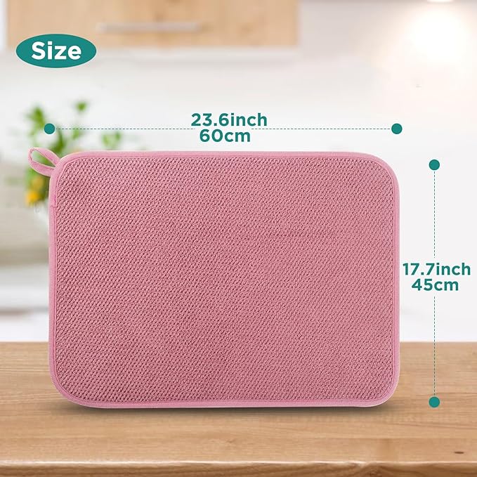 GeeRic Microfiber Dish Drying Mat, Super Absorbent Kitchen Dish Drying Pad for Mother's Day, Reversible Gift Mats for Countertop, 17.8 * 23.6 inch Pink - Image 2