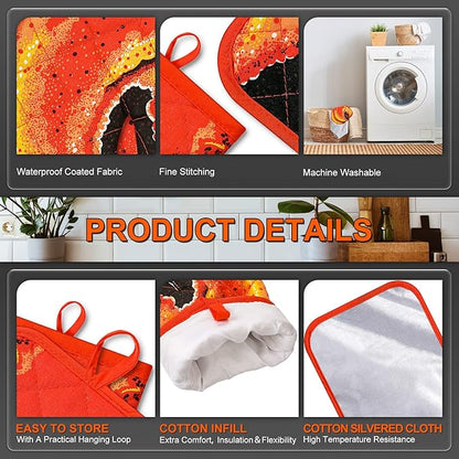 4 Pcs Lobster Claw Oven Mitts and Pot Holders Quilted Cotton Lining Design Heat Resistant Oven Gloves Set with Poth Holder Microwave Gloves Safe for Baking Cooking Barbecue - Image 3